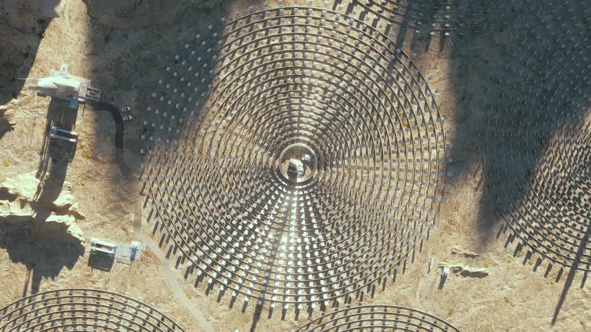 Panorama of abstract metal platforms in animation