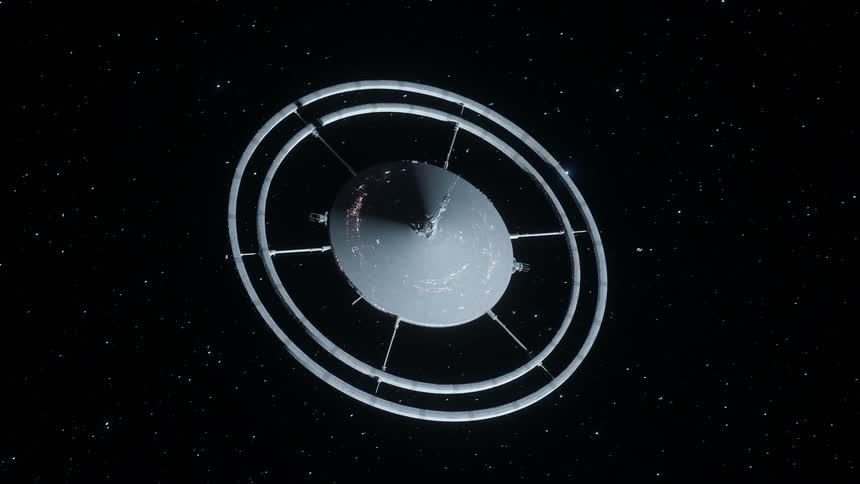 Space station floating in outer space