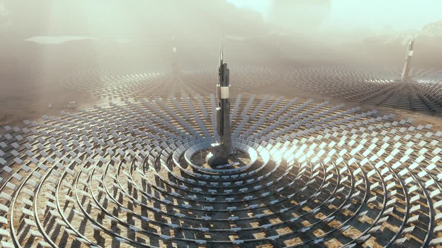 Abstract central towers in an animation