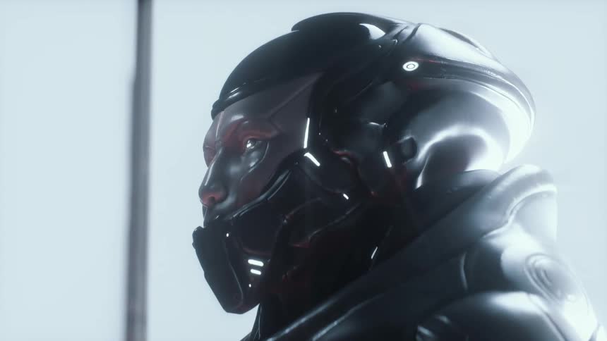 Profile view of a futuristic astronaut sci fi character in a bright environment