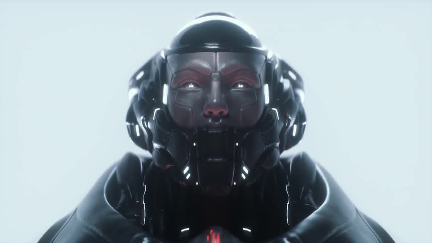 Closeup of a sci fi futuristic astronaut in a bright environment