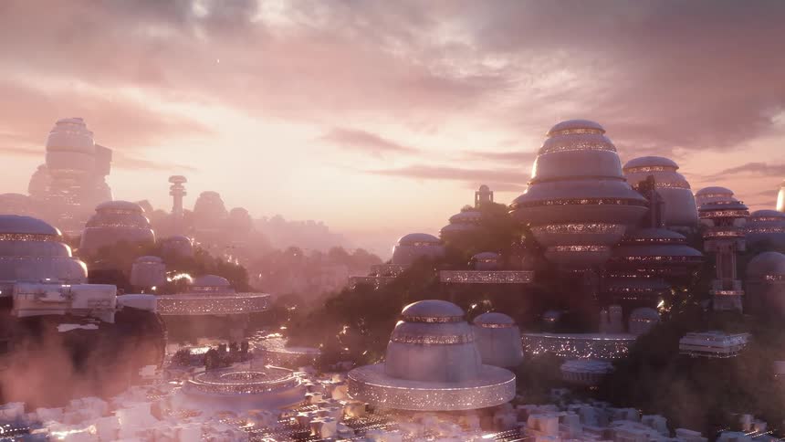 Panorama of a futuristic city in animation