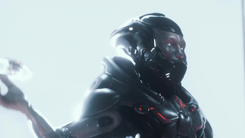 Side view of a futuristic astronaut sci fi character in a bright environment