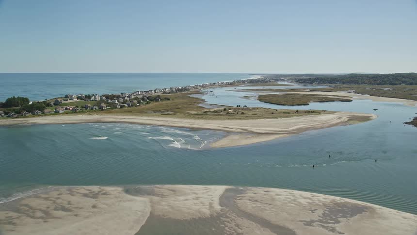 Landscape of isolated buildings near the sea