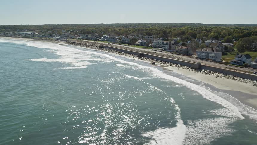 Homes are lined up by the shore