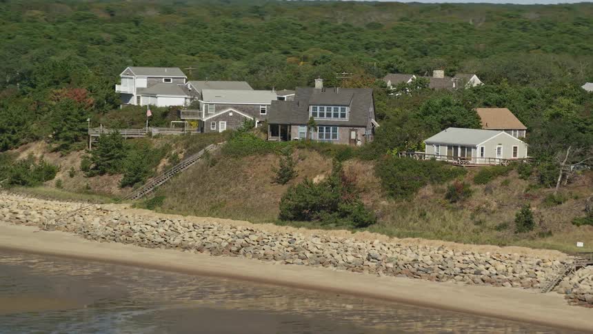 Aerial view of houses on coastline