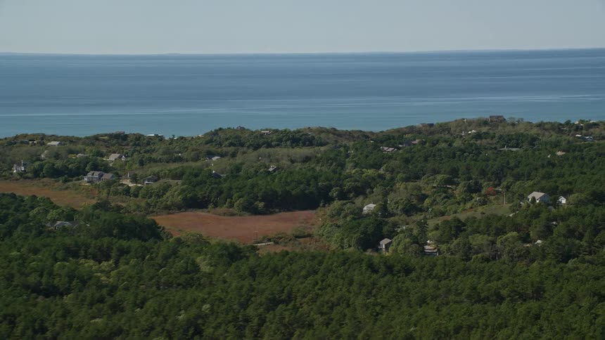 Aerial view of a small coastal town