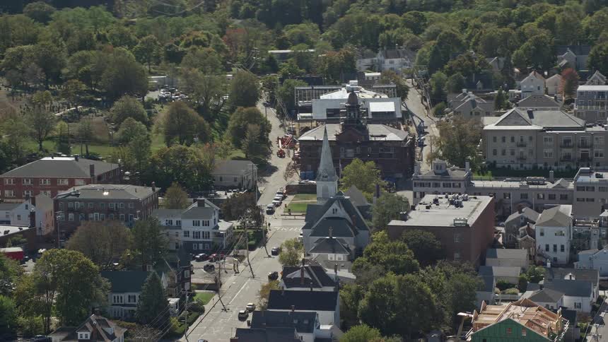 Aerial view of a small town in the countryside