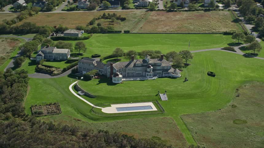 Aerial view of a manor in the countryside