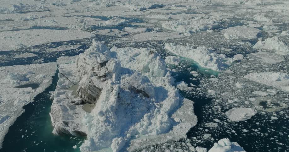 The water is frozen and full of icebergs