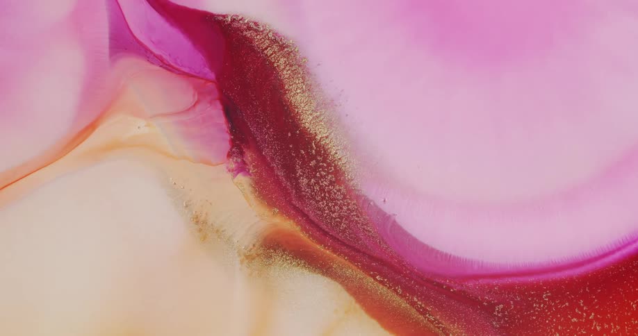 Colorful abstract liquid ink background with golden particles