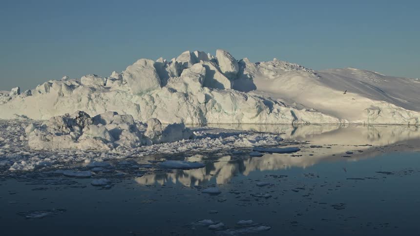 Birds are flying around the iceberg