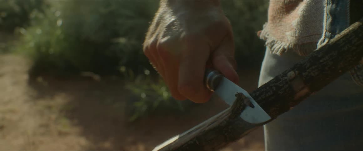 Closeup on a persons hands cutting wood shavings