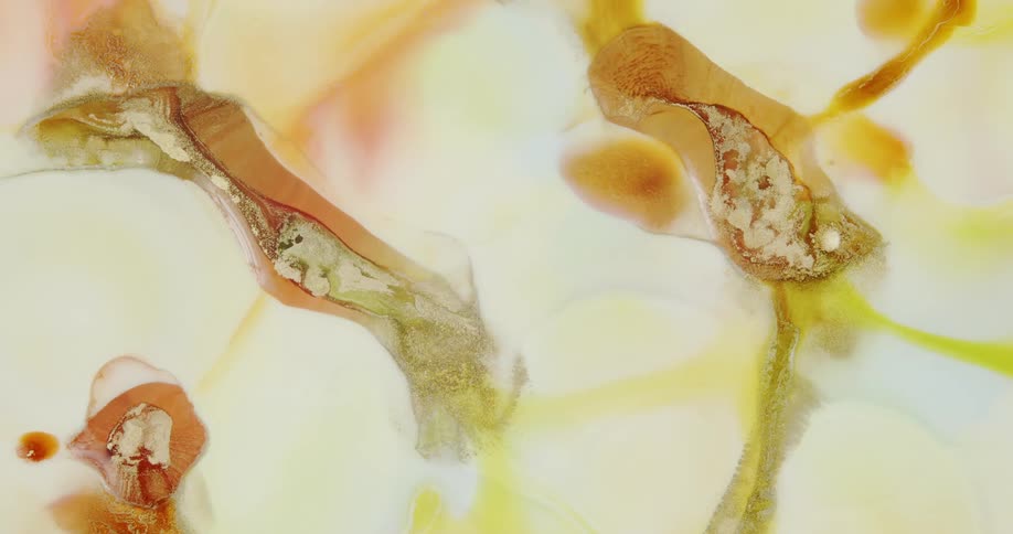 Moving abstract liquid ink shapes with gold background