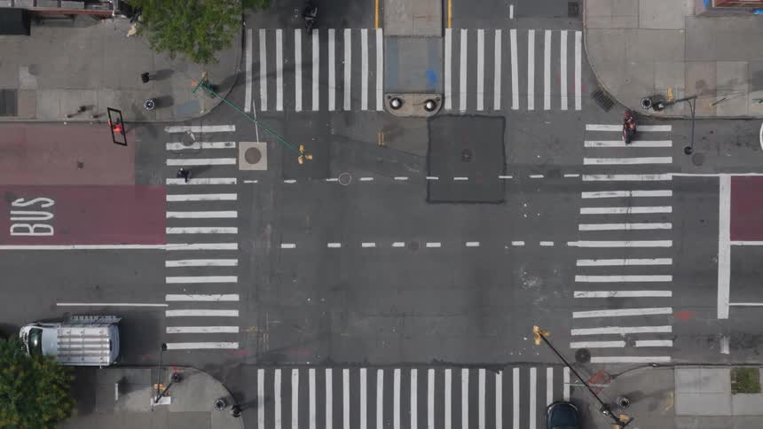 Aerial of intersection in urban city