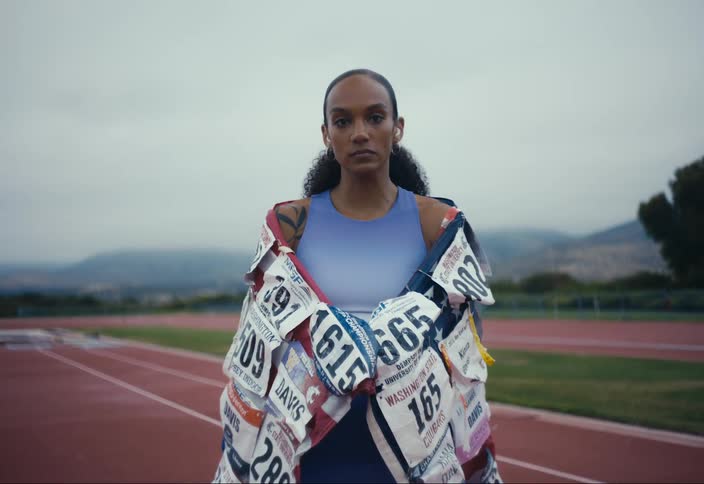 An athlete stands on a running track