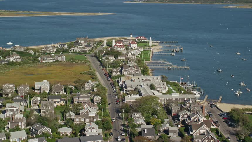 Coastal homes overlooking the nantucket harbor range lights in nantucket massachusetts