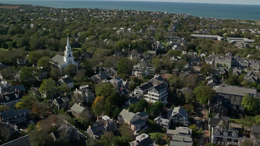 Aerial panorama of residential houses by the seaside