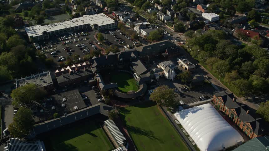 Aerial view of international tennis hall of fame and newport casino