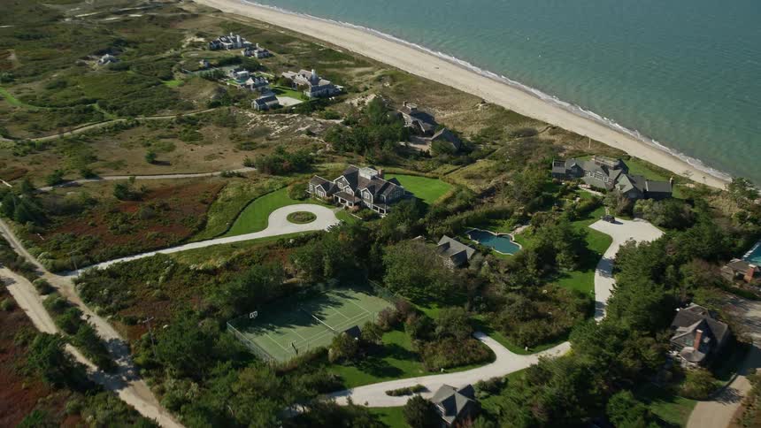 Aerial panorama of mansions by the seaside