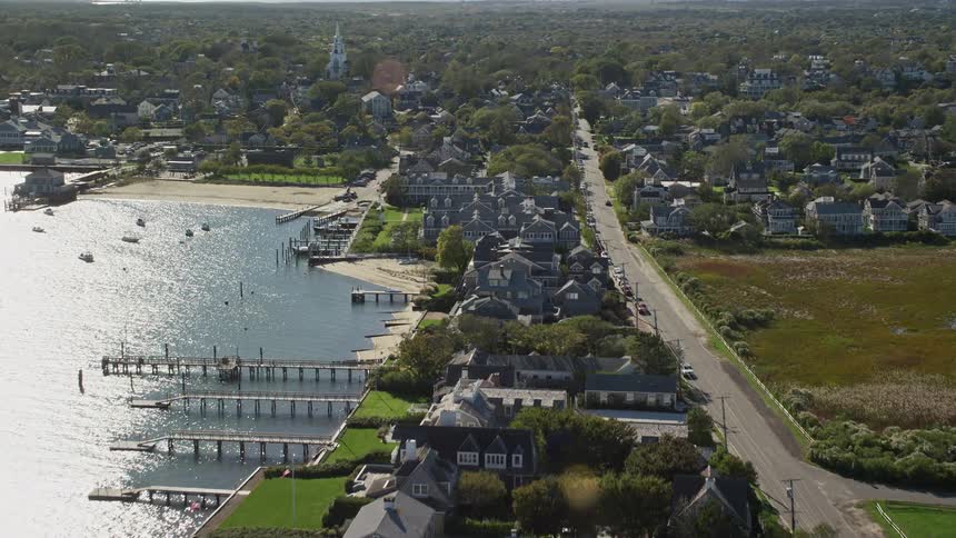 Aerial panorama of an urban and residential city by the sea