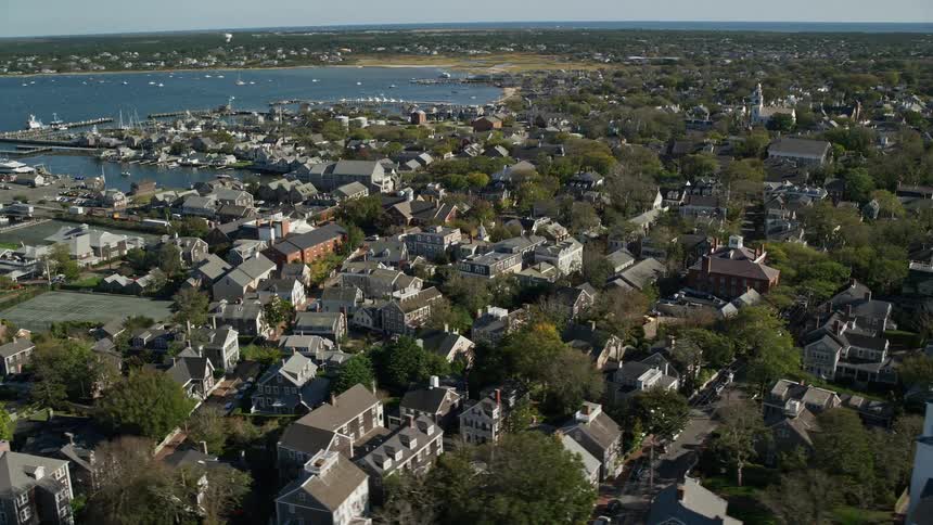 Aerial panorama of a residential neighborhood by the seaside