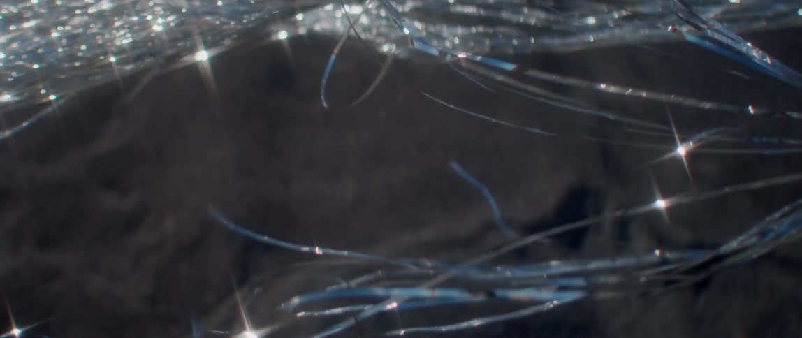Silver tinsel metallic strands waving in the wind reflecting the sunlight