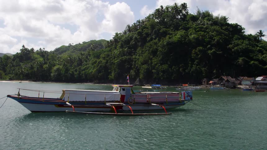 A boat is near the shore anchored