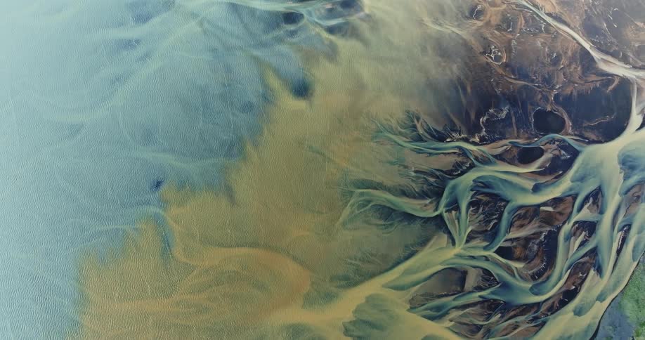 Colorful blue and yellow river textures