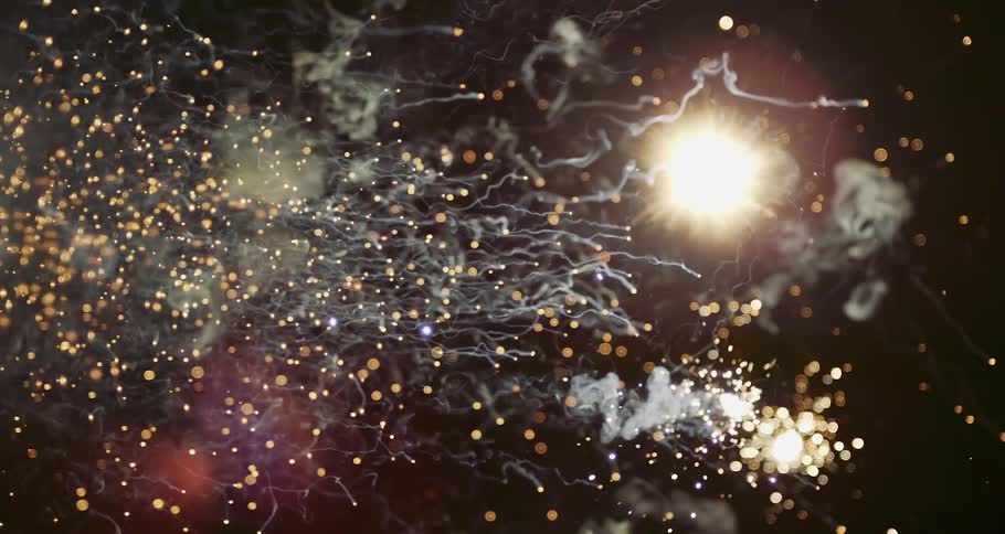 Close up of fireworks exploding in the night sky