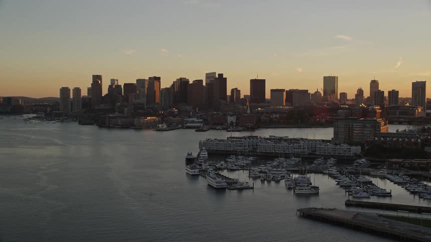Metropolitan city skyline with skyscrapers and port