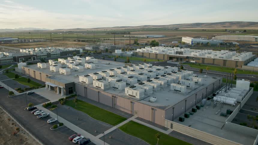 Cooling and environmental control equipment cover the roofs of data center buildings