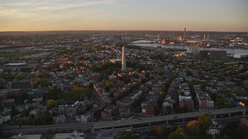 Aerial of a historic monument in a quiet neighborhood