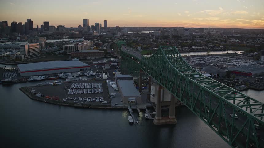 The maurice j tobin memorial bridge located in boston massachusetts usa spans the mystic river connecting the charlestown and north end neighborhoods