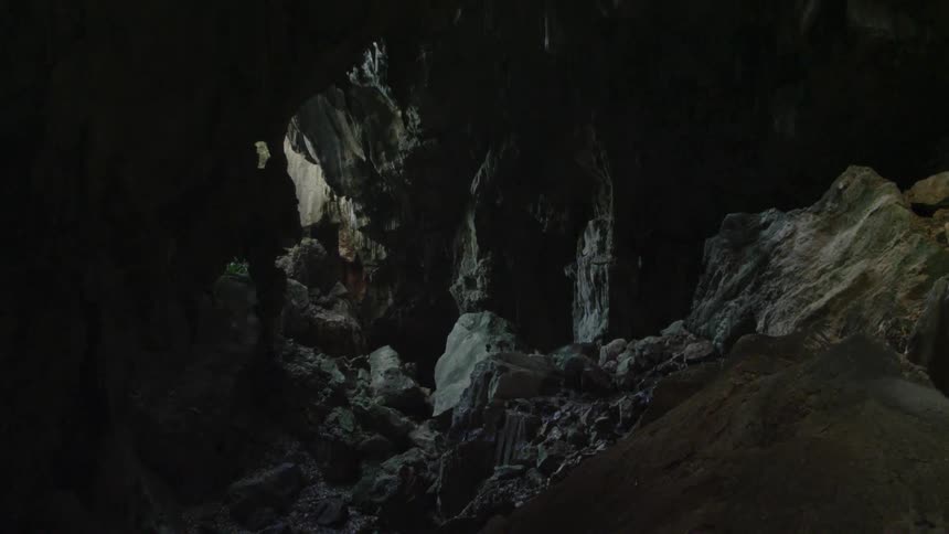 The rocks and boulders inside a cave
