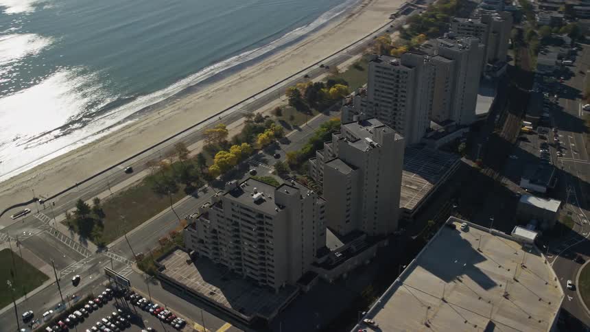 An aerial view of a suburb closer to the sea