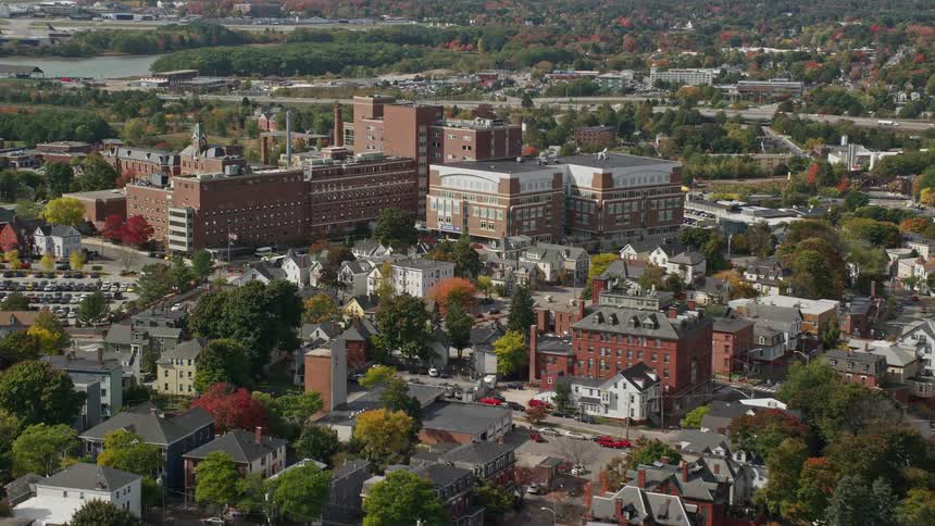 An aerial view of a multi level story building