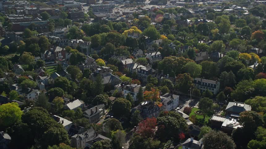 Aerial panorama of a city by the seaside