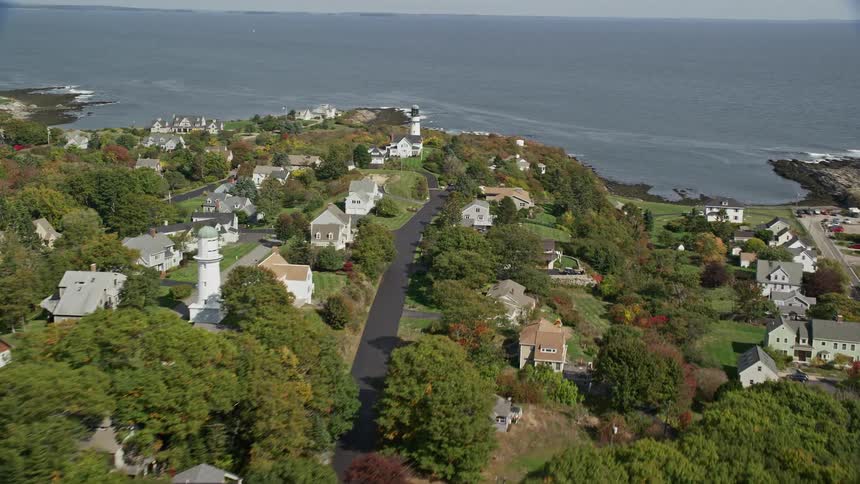 Aerial view of an urban city by the seaside on a peninsula