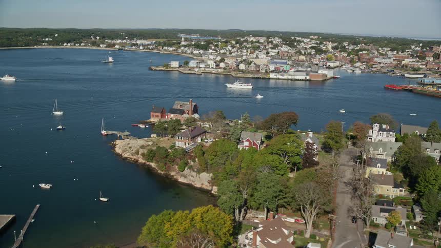 Residential neighborhood on a peninsula with docks and boats