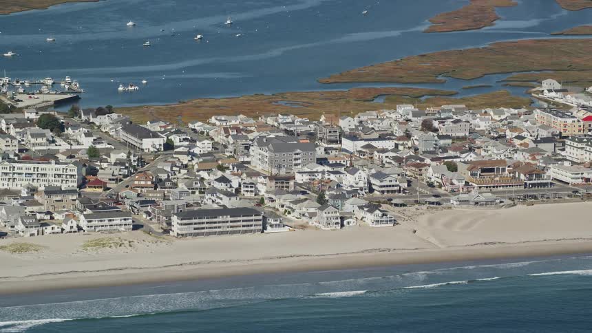 An urban region surrounded on both sides by a sea