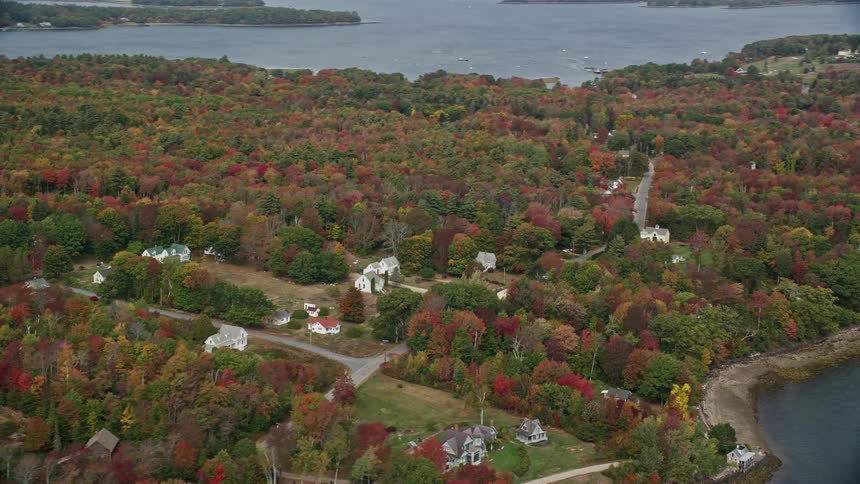 Small urban town amid the forests on an island surrounded by the sea