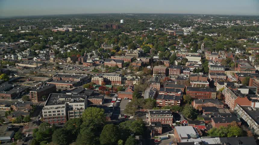 Aerial view of a small city in the plains