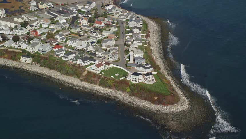 Aerial view of an urban city by the seaside