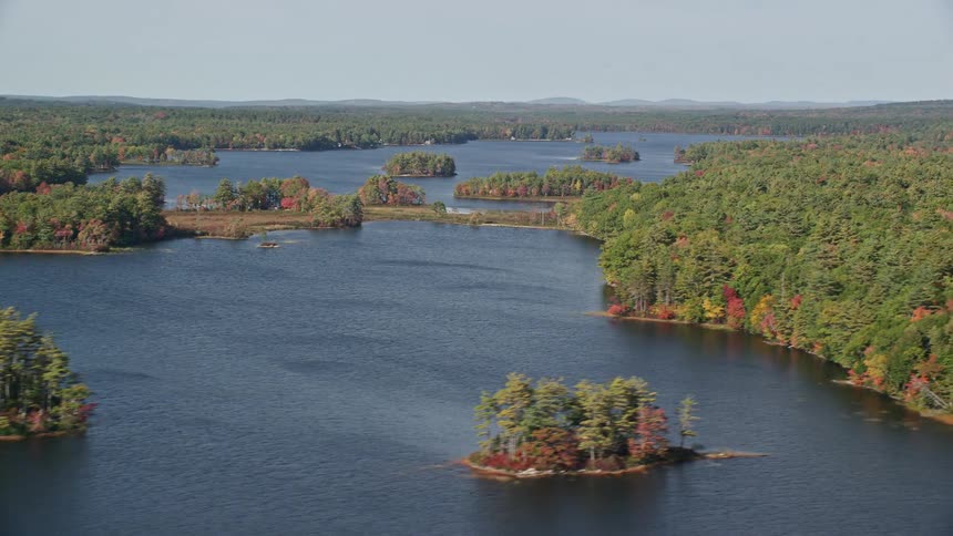 Aerial view of small islands in a river