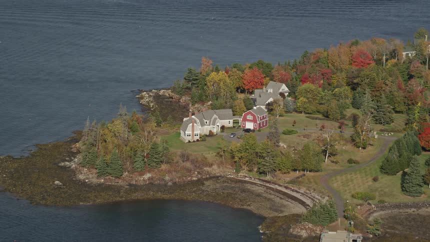 Aerial view of waterfront houses