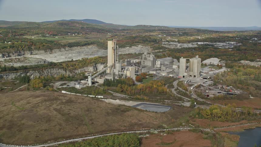 An aerial view of an industry outside the community