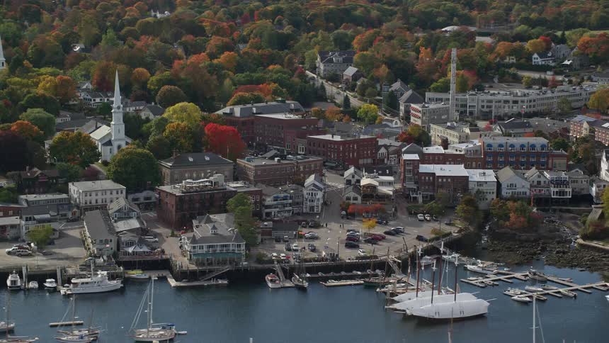 Aerial of the marina with yacht in a small town