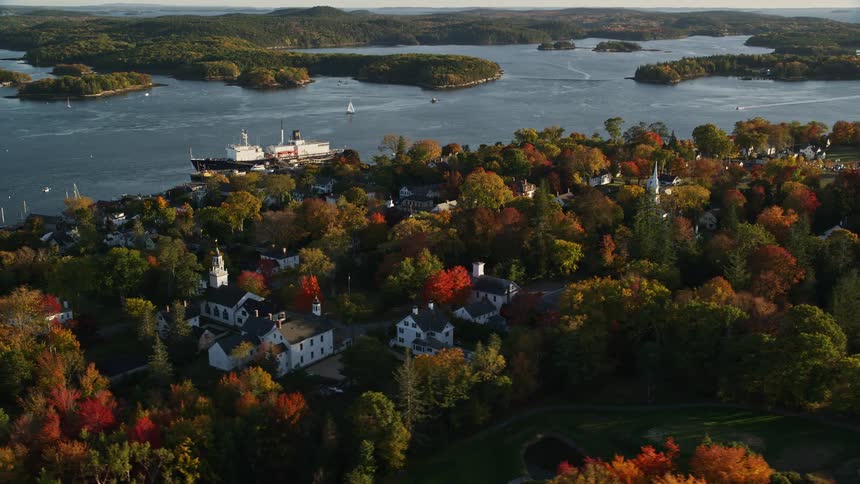 A coastal and rural region with a village of houses surrounded by forest