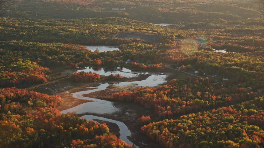 Aerial view of a river through the countryside
